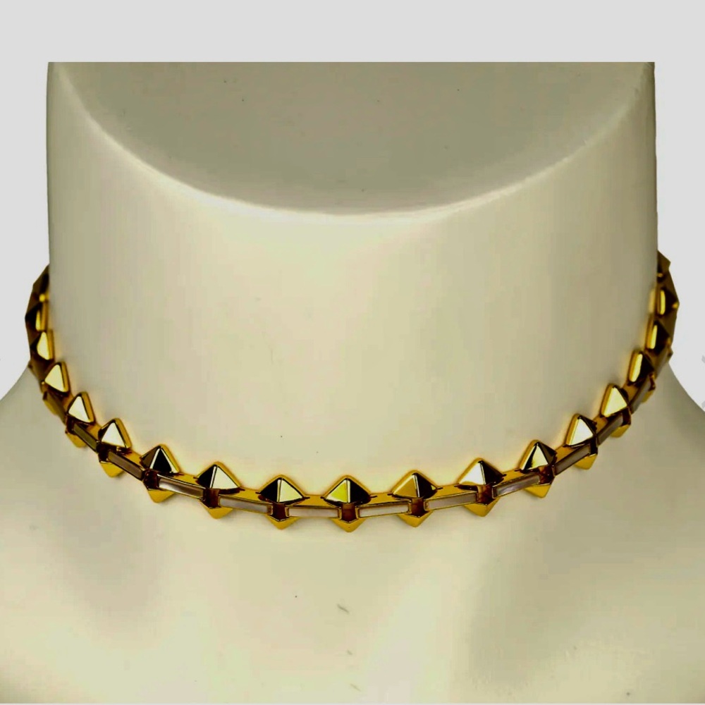 NWT nOir Jewelry brass rhodium plated choker necklace with prisms and opal links